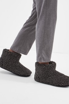 Charcoal Grey Fluffy Boot Slippers (489884) | €13