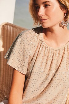 Sequin Flute Sleeve Top