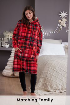 Red Womens Matching Family Check Oversized Hoodie (491827) | KRW53,700
