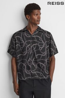 Reiss Black Quest Chain Print Cuban Collar Shirt (492187) | €70