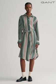 Зеленое платье-рубашка свободного кроя в полоску Gant (492378) | €100