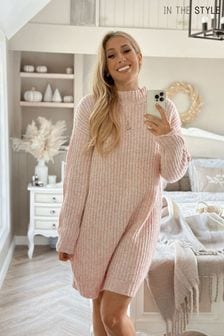 In The Style Pink Stacey Solomon High Neck Longline Jumper (492614) | Kč1,310