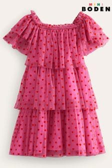 Boden Pink Heart Tiered Tulle Dress (493662) | Kč1,785 - Kč1,945
