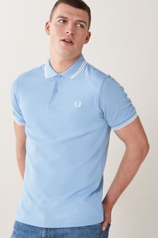Голубой/белый - Мужская футболка-поло с контрастной отделкой Fred Perry (493869) | 41 470 тг