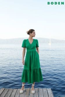Boden Green Eve Linen Midi Dress (493919) | AED666