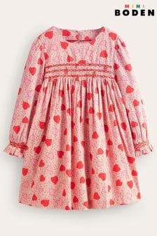Boden Pink Cord Heart Smocked Dress (494129) | kr480 - kr545