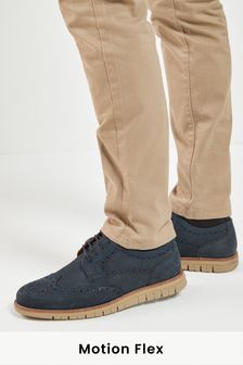 Navy Blue Leather Motion Flex Brogue Shoes (494227) | BGN 143