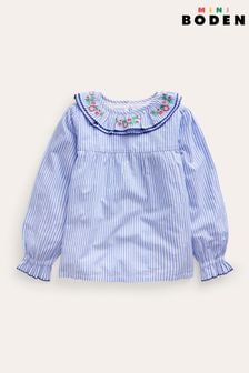 Boden Blue Embroidered Collar Top (495067) | $43 - $51