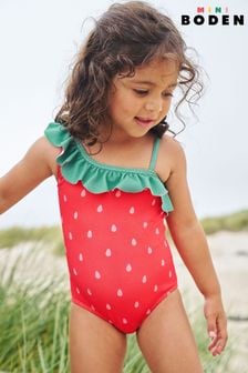 Boden One Shoulder Textured Strawberry Swimsuit