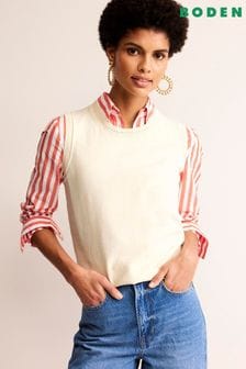 Boden Cream Catriona Crew Neck Cotton Tank (495334) | $86