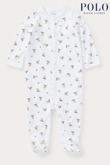 Pijama Polo Ralph Lauren Baby albă cu urs (495395) | 367 LEI