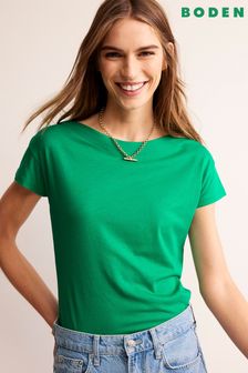 Зеленый - Ультрамягкая футболка с вырезом лодочкой Boden (495578) | €39