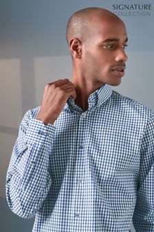 Navy Blue/White Gingham Regular Fit Single Cuff Non-Iron Egyptian Cotton Stretch Oxford Signature Shirt (495629) | 54 €