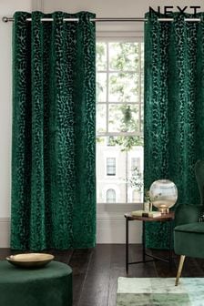Green Cut Velvet Leaf Eyelet Lined Curtains (495851) | $141 - $349