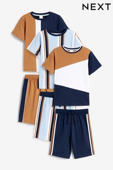 Blue/Tan Stripe 3 Pack Short Pyjamas (3-16yrs) (496178) | $55 - $71