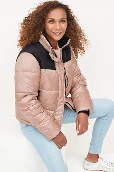 womens colour block puffer jacket