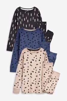 Blue/Grey/Pink All Over Print - 3 Pack Snuggle Pyjamas (9mths-12yrs) (497544) | kr306 - kr386