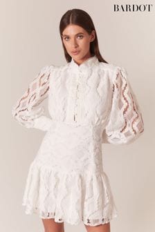 فستان قصير بطيات دانتيل لون أبيض Remy من Bardot (498395) | 660 د.إ