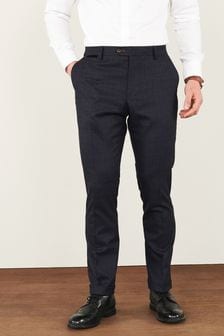 Navy Blue Slim Fit Trimmed Check Suit: Trousers (498941) | €20