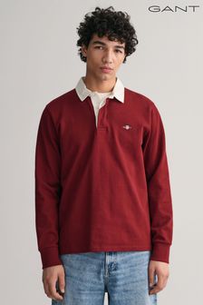 Camiseta de rugby gruesa roja de corte estándar y logo de escudo de Gant (499461) | 141 €