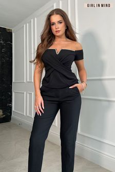 Girl In Mind Black Diamonte Monica Off The Shoulder Top (499487) | LEI 227