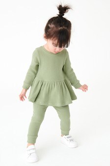 Green Long Sleeve Knitted Peplum Leggings Set (3mths-7yrs) (499579) | BGN 52 - BGN 63