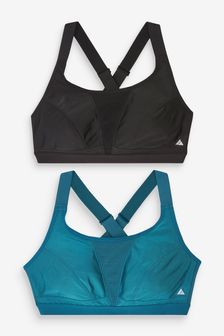 Teal Blue/Black Next Active Sports High Impact Crop Tops 2 Pack (499805) | 17 €