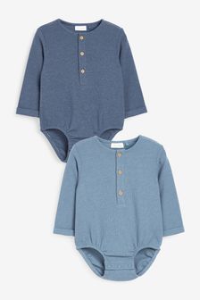 Blue 2 Pack Ribbed Baby Bodysuits (499918) | €21 - €24