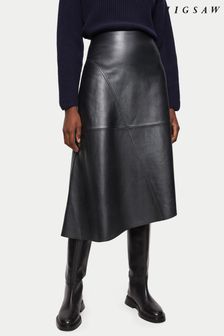 Jigsaw Leather Midi Asymmetric Black Skirt (4DN597) | €364