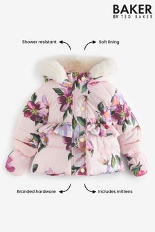 Różowy przeciwdeszczowy płaszcz Baker by Ted Baker w motywy kwiatowe (4PD566) | 328 zł - 347 zł