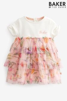 Baker by Ted Baker Pink Floral Tiered Mesh Dress (4QC330) | $56 - $59