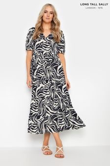 Long Tall Sally Black Marble Print Tiered Midi Dress (4R7618) | AED200