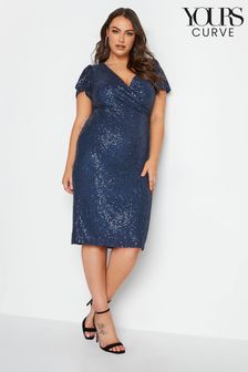 Yours Curve Blue London Sequin Wrap Shift Dress (4U5443) | $72