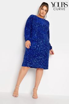 Yours Curve Blue London Sequin Velvet Bellow Sleeve Shift Dress (4V7043) | €43