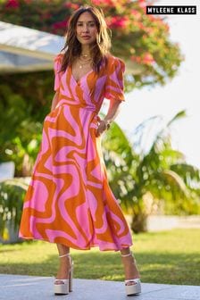 Pink - Myleene Klass Printed Wrap Dress (4WT242) | BGN153