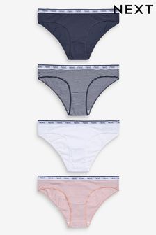 Pink/Blue Stripe Bikini Cotton Rich Logo Knickers 4 Pack (500179) | ₪ 54