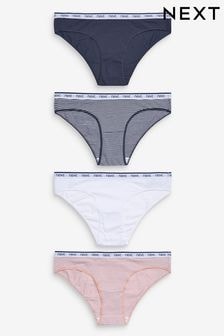 Pink/Blue Stripe Bikini Cotton Rich Logo Knickers 4 Pack (500179) | $26