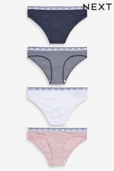 Pink/Blue Stripe Bikini Cotton Rich Logo Knickers 4 Pack (500179) | $39