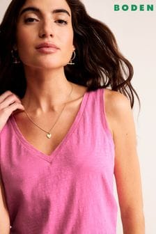 Pink - Boden Regular V-neck Slub Vest (500286) | kr400