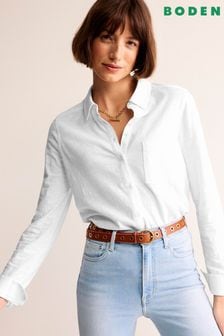 Boden White Amelia Jersey 100% Cotton Shirt (500391) | $82