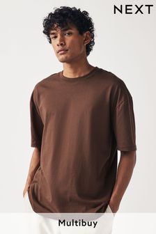 棕色中等朱古力色 - 寬鬆版 - 基本款圓領T恤 (500496) | NT$340