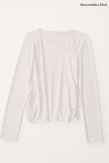 Abercrombie & Fitch Cream Long Sleeve Asymmetric T-Shirt (500725) | €30