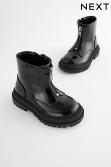 Black Patient Wide Fit (G) Zip Front Chunky Boots (500888) | ₪ 117 - ₪ 143