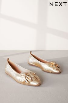Gold Signature Leather Corsage Ballerinas (501014) | AED220