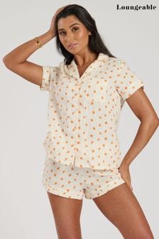 Loungeable Orange Printed Crinkle Cotton Short Sleeve 100% Cotton Shirt & Short (501088) | $55