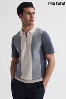 Reiss Airforce Blue/Ecru Milton Half-Zip Striped Polo T-Shirt (501278) | 181 €