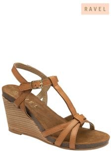 Ravel Brown Leather Wedge Sandals With Strappy Upper (501676) | €93