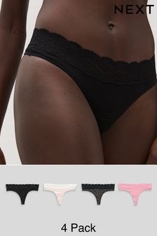 Black/Pink Heart Print Thong Cotton and Lace Knickers 4 Pack (501908) | $23