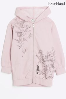 River Island Pink Girls Floral Zip Thru Hoodie (502377) | 10 BD