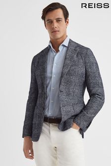 Reiss Navy Lindhurst Slim Fit Single Breasted Check Blazer (502434) | 2,509 SAR